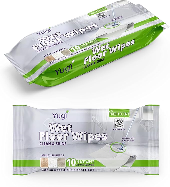 Yugi XXL Wet Floor Wipes For Squeegee Stick,Multi Surface Cleaning Wipes,Fresh Aroma Scent,Huge Disposable Wipes (27.5" x 15.7"),Extra Thick,(3 Packs- 30 wipes)