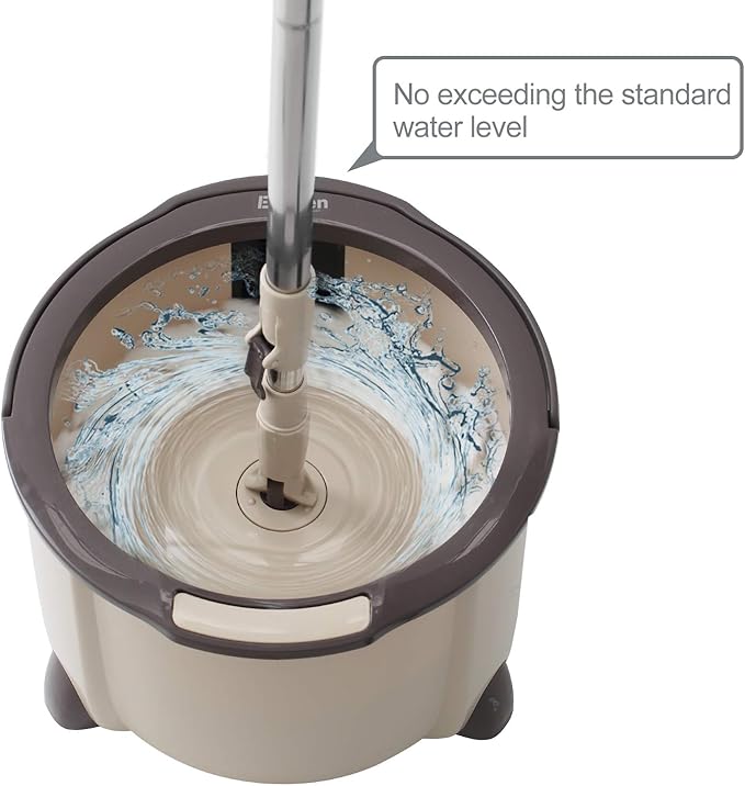 Eyliden 360° Spin Mop Bucket System - Rapid Dry, 2 Microfiber Pads, Adjustable Handle - Mop and Bucket for Home & Commercial Floors, Brown