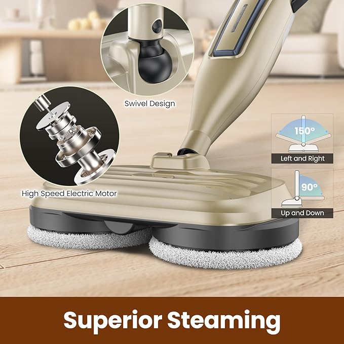 DEVOAC VM6 Scrubbing Steam Mop with Rotating Mop Pads, 10 in 1 Steam Mop, Lightweight Spin Mop & 3 Steam Modes for Hard Floor Laminate Marble Floors