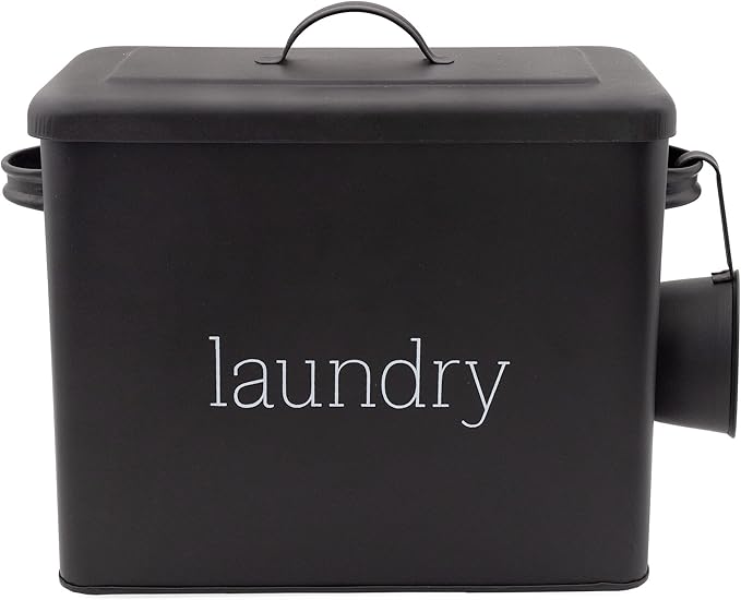 AuldHome Design Enamelware Laundry Powder Container (Black), Enamelware Detergent Bin w/ Scoop