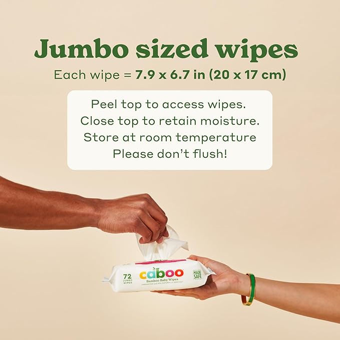 Caboo Baby Wipes, Made with Bamboo Viscose, Certified Made Safe Ingredients, Unscented Baby Wipes Good for Sensitive Skin, 72 Wipes Per Travel Pack, Total of 432 Wet Wipes