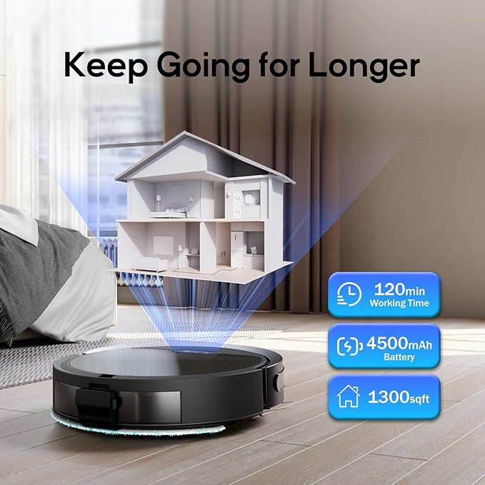V3 Robot Vacuum and Mop Combo,Self-Charging,5000pa Strong Suction,WiFi/Alexa/App Control,3 in 1 Ultra-Slim Robotic Vacuum Cleaners for Hard Floors,Pet Hair and Low Pile Carpets