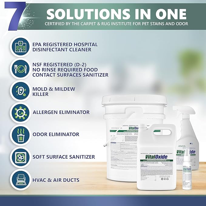 Vital Oxide Disinfectant, Deodorizer, Cleaner, Food-Contact Sanitizer, Virucide – (EPA registration #82972-1) – Kills Mold & Mildew, Eliminates Odors – 32 oz, & (2) 3 oz Bottles