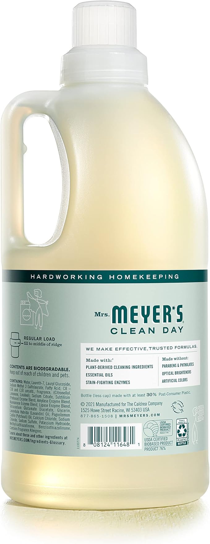 MRS. MEYER'S CLEAN DAY Liquid Laundry Detergent, Biodegradable Formula Infused with Essential Oils, Birchwood, 64 Fl oz (Pack of 2)
