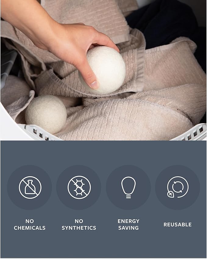 GroundLuxe Premium New Zealand Wool Dryer Balls - 100% Organic, Hand-Felted, Reusable, Reduce Drying Time - Set of 6 for Natural Fabric Softening, Wrinkle & Static Reduction