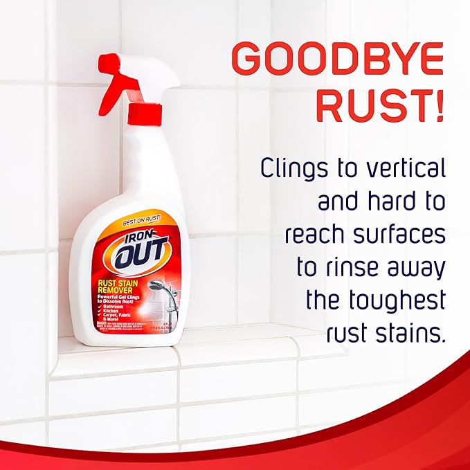 Iron OUT Rust Stain Remover Spray Gel, Remove Rust Stains in Bathrooms, Kitchens, Laundry, and Outdoors, 24 Ounces