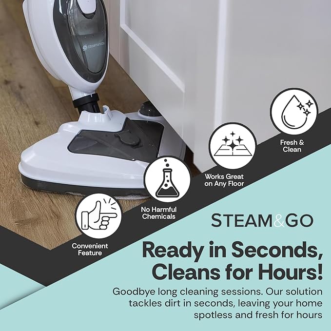 Steam and Go 10-in-1 Steam Mop - Multi-Functional Floor Steamer for Home Use w/Detergent Chamber, Detachable Handle & Handheld Steam Cleaner for Tile, Grout, Hardwood, Upholstery, Carpets & Furniture