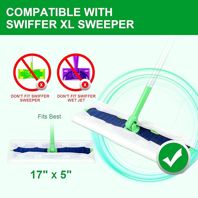 50 Count Disposable XL Dry Sweeping Cloths + 4 Pack Reusable Microfiber Mop Pads for Swiffer Sweeper XL Mop (Mop is not Included)