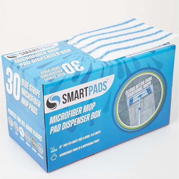 Arkwright Reusable Smart Pads Box - (Pack of 30) Disposable or Washable Microfiber Mop Pads Compatible with Swiffer Mop Heads, Dry and Wet Mops for Many Types of Floor Cleaning, 18 in, Blue