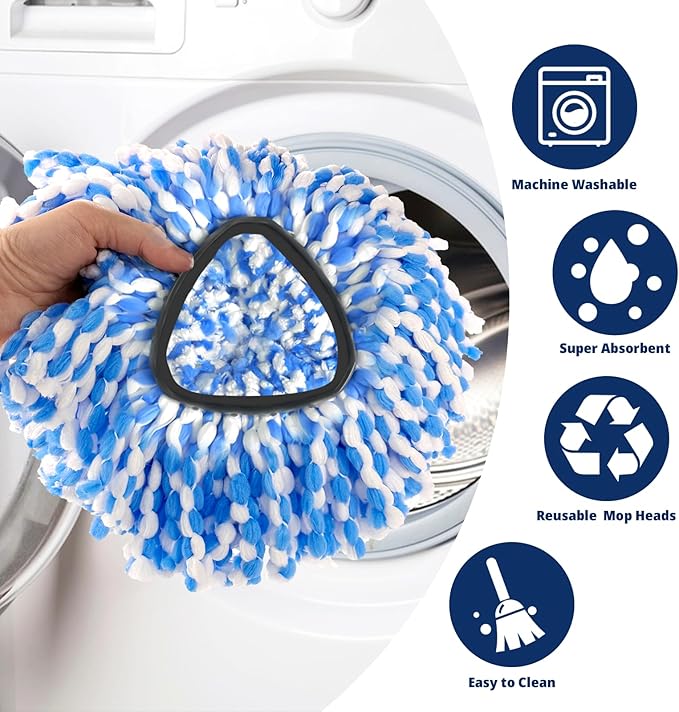 Spin Mop Replacement Head RinseClean 2-Tank System, 4 Pack Mop Head Replacement, Microfiber, Machine Washable, Easy to Replace and Deep Cleaning (NOT for 1-Tank System)