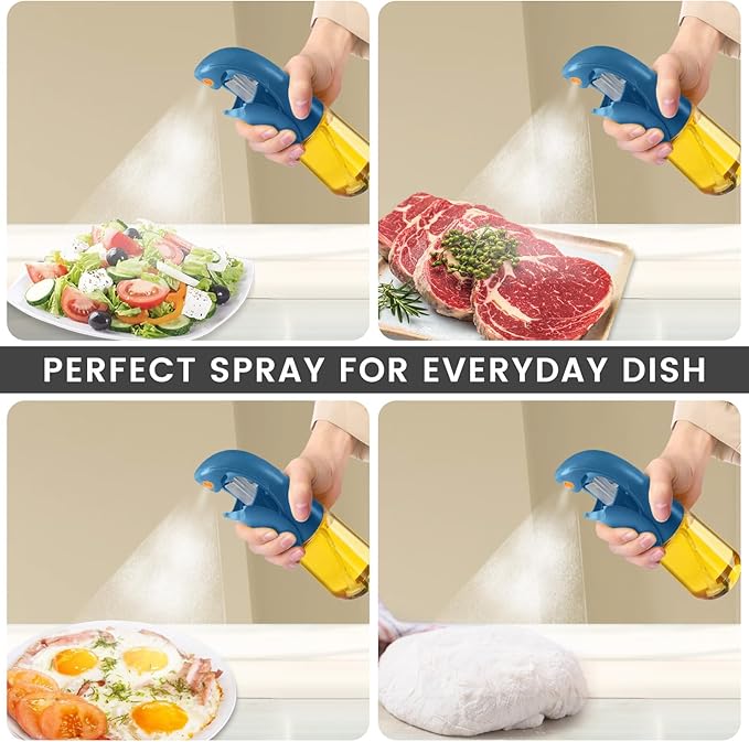 Oil Sprayer for Cooking, Atomization Olive Oil Dispenser Bottle for Cooking,Glass Olive Oil Sprayer, Patented Product,Continuous Spray with Portion Control, for Kitchen, Air Fryer, Salad, BBQ (Blue)