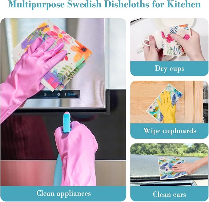 Lucomb Swedish Dishcloths for Kitchen Dishes, 8 Pack Reusable Cleaning Cloths Replace Paper Towels Swedish Towels Cleaning Rags Eco Friendly Biodegradable for Home Office Wipes