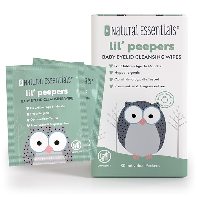 Lil' Peepers Baby Eye Wipes and Eyelid Cleanser, Preservative-Free & Rinse-Free, Pediatrician Recommended Hypoallergenic Soft Eyelid Wipes for Babies, Kids and Adults (30 Count)
