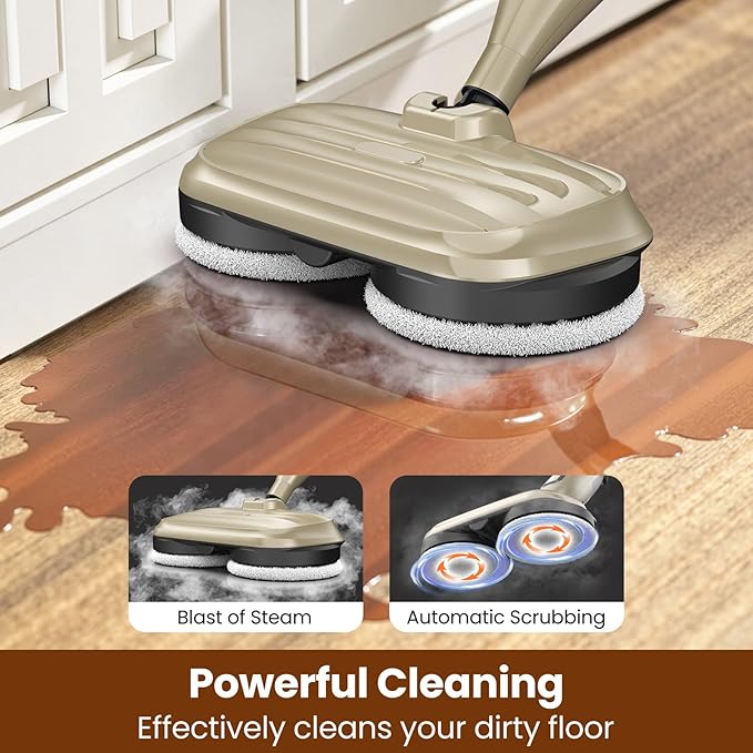 DEVOAC VM6 Scrubbing Steam Mop with Rotating Mop Pads, 10 in 1 Steam Mop, Lightweight Spin Mop & 3 Steam Modes for Hard Floor Laminate Marble Floors