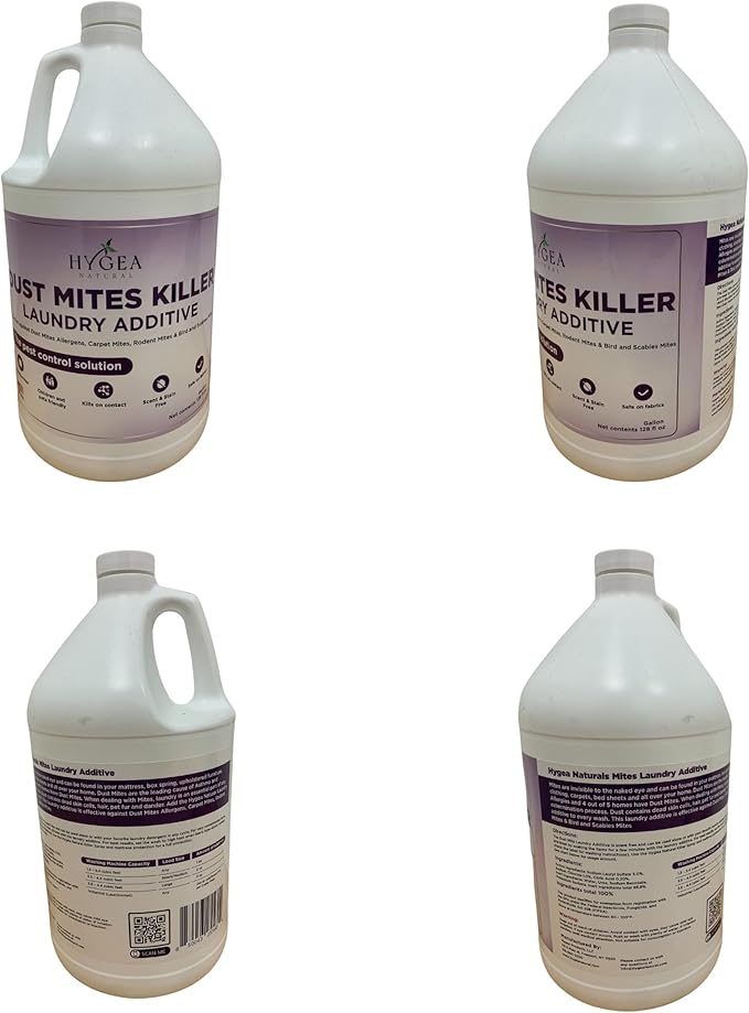 Dust Mite Laundry Additive - Eliminates Dust, Carpet, Rodent, Bird & Scabies Mites - Pet & Child-Friendly, Eco-Friendly for Bedding, Clothing, Linens - 128oz