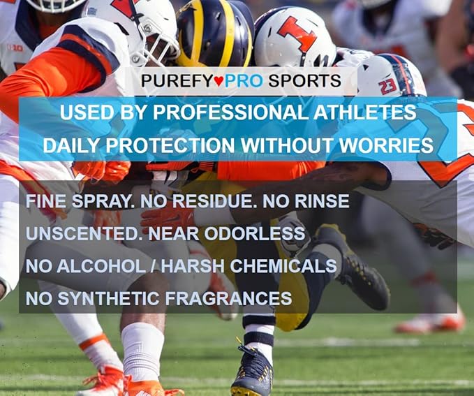 Purefypro Sports Equipment Disinfectant Spray - (4oz, 2pk) Kills 99.9999% MRSA, HIV, Athlete Foot Fungus, Virus and Fungi. No Rinse, No Residue. Sports Pads, Yoga Mats, Shoes, Boxing Gloves Euipment