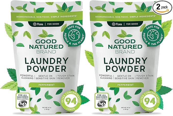 Good Natured Brand | Natural Laundry Detergent Powder | Washing Soda for Laundry | Tough Stain Remover | Hypoallergenic, Safe for Sensitive Skin | Eco-friendly | Peppermint | 94 oz 188 Loads