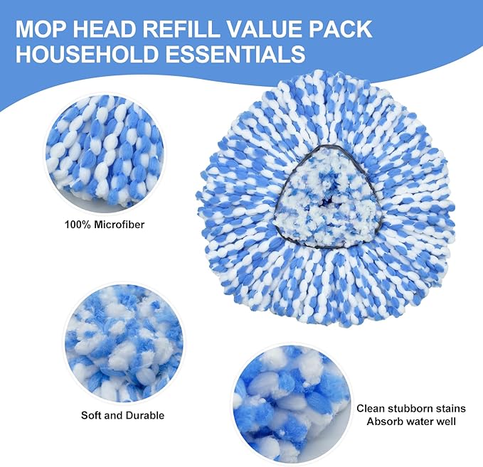 Spin Mop Replace Head, Base, Scrubber Mop Head, Mop Handle for OCedar RinseClean 2-Tank System, Include 2 Microfiber Mop Refills, 1 Mop Handle, 1 Mop Head Cover and 1 Scrub Brush