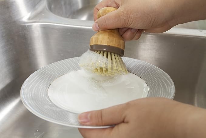 Mini Scrub Brush, Made of Sustainable Bamboo and Recycled Plastic, Scrub Pots, Pans, Vegetables, and More, Pack of 2