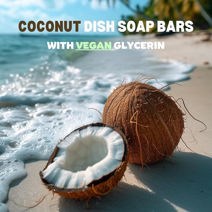 3 Dish Soap Bars - Coconut with Organic Ingredients, Skin Safe, Chemical Free, Eco Friendly Packaging