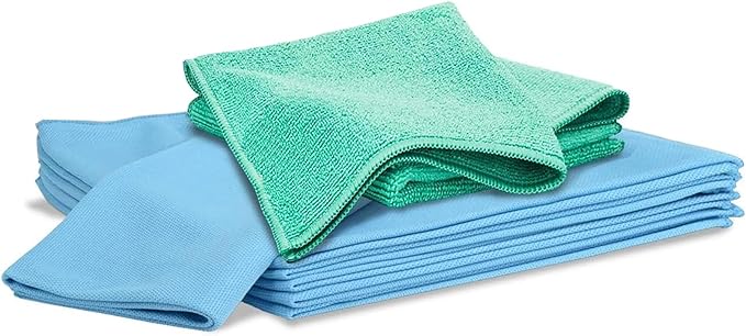 Microfiber Glass Cleaning Cloths | Streak Free Windows & Mirrors | Lint Free Towels | Car Windows Wipes | Polishing Rags | Machine Wash- 8 Pack (Green 2 Pack, Blue 6 Pack)