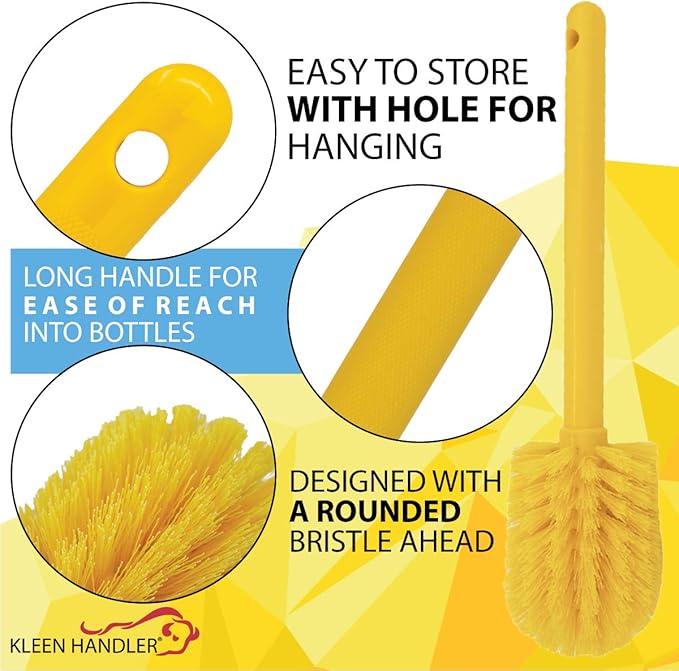 KLEEN HANDLER Goblet Cleaning Brush | Bottle Brush for Cleaning Glasses and Jars, Durable Bristles and Long Handle, (6 Brushes)
