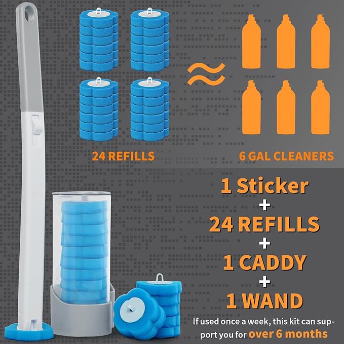 24 Count Disposable Toilet Brush Heads, Replacement Brush Heads, No Handle or Base, Toliet Wand Refills, Toilet Bowl Cleaner Refill Pads, Toilet Scrubber Refill