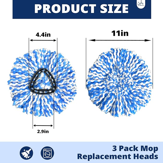 Spin Mop Replacement Head RinseClean 2-Tank System, 4 Pack Mop Head Replacement, Microfiber, Machine Washable, Easy to Replace and Deep Cleaning (NOT for 1-Tank System)