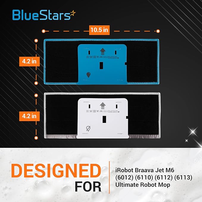 BlueStars m6 Microfiber Wet & Dry Mopping Pads for i.Robot Braava Jet M6 6110, 6012, 6112, 6113 – Washable and Reusable, 4 Wet Pads & 4 Dry Pads