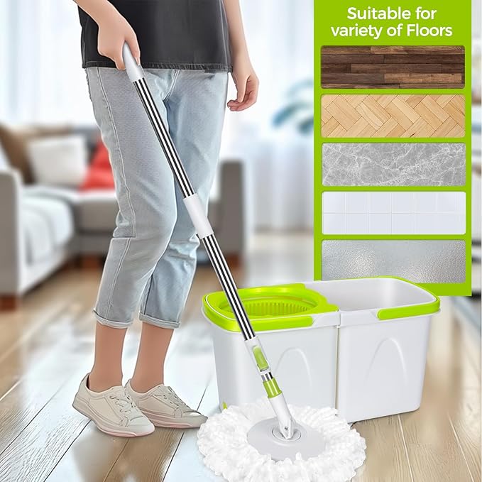 Masthome Mop and Bucket with Wringer Set, Small Spin Mops with Bucket Detachable and 3 Microfiber Mop Pads, 50" Microfiber Spin Mop for Hardwood Laminate Ceramic Marble Tile Floor Cleaning