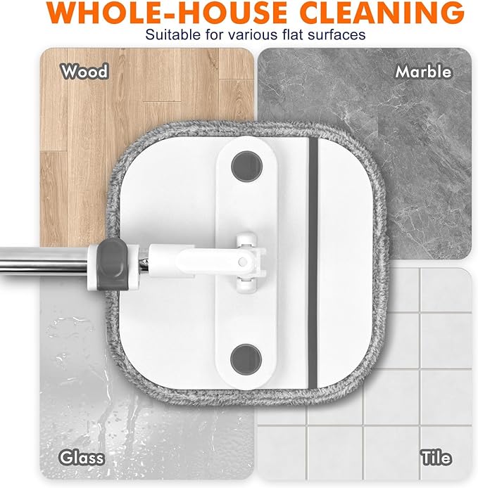 KZKR Spin Mop and Bucket Set with Self Separation Dirty and Clean Water System, Self Wringing 360° Rotating Square Mop Head for Home Floors Cleaning (2.0 Mop and Bucket Set (2 Pads) Ship by Amazon)