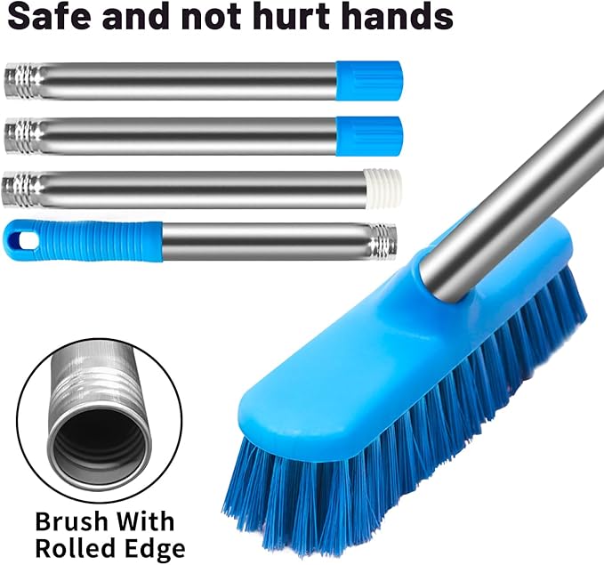 MEIBEI Floor Scrub Brush with Adjustable Long Handle-57 inch, Stiff Bristle Grout Brush Tub and Tile Brush for Cleaning Bathroom, Patio, Kitchen, Wall and Deck
