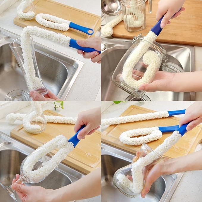 Bottle Cleaning Brush - Set of 2 Flexible Bottle Scourer - Multi-Function Household Cleaning Tools for Cleaning of Wine Decanters, Goblets, Glasses, Cups