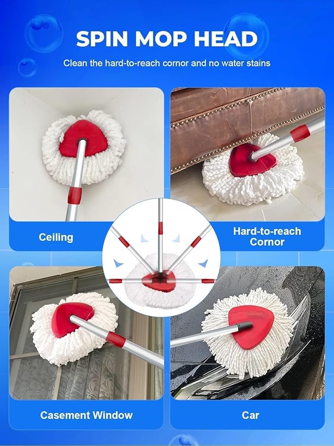 4 Pack Mop Head Replacement Compatible with O-Cedar EasyWring 1 Tank System, Spin Mop Head Replace with 30-58" Handle and Base ,Refills Machine Washable(White,1 Tank)