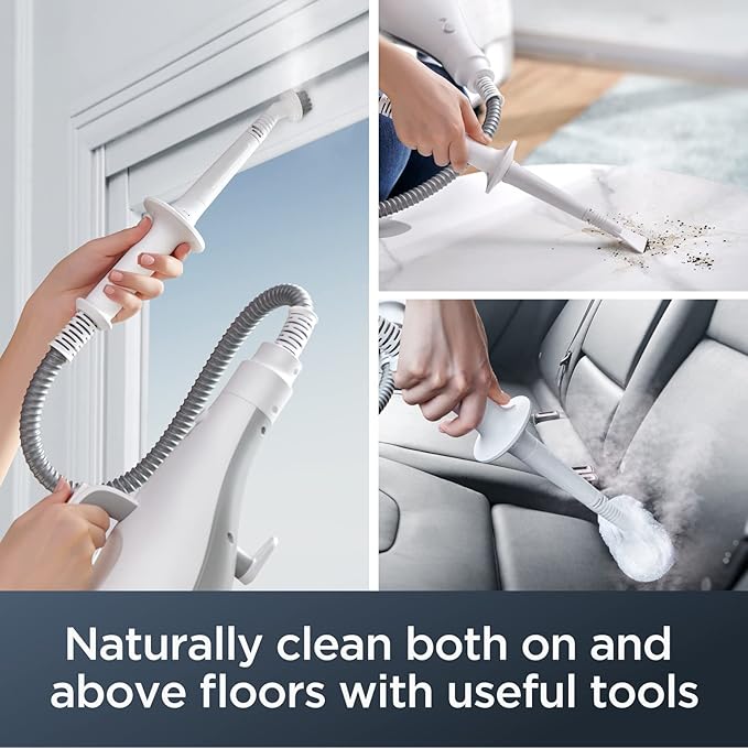 Eureka Multifunctional Steam Mop for Hard Floors and Rugs, Lightweight, Convenient Detachable Handheld Unit, Laminate/Hardwood/Tiles/Carpet/Kitchen, NEM100, White