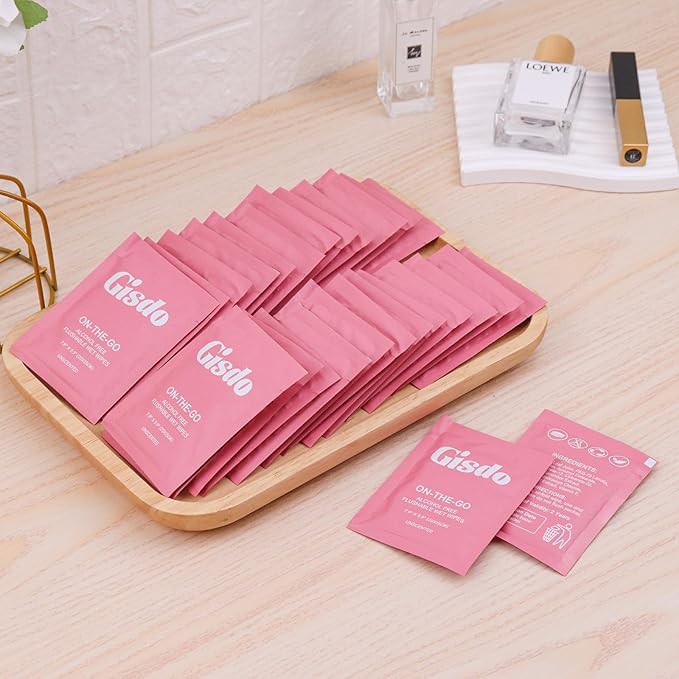 100 Pcs Fragrance Free, Plant Based Wet Wipes, Aloe Vera, Individually Wrapped, Flushable, for Butt, Hands, Sweat, Public Toilets, Outdoor Activities