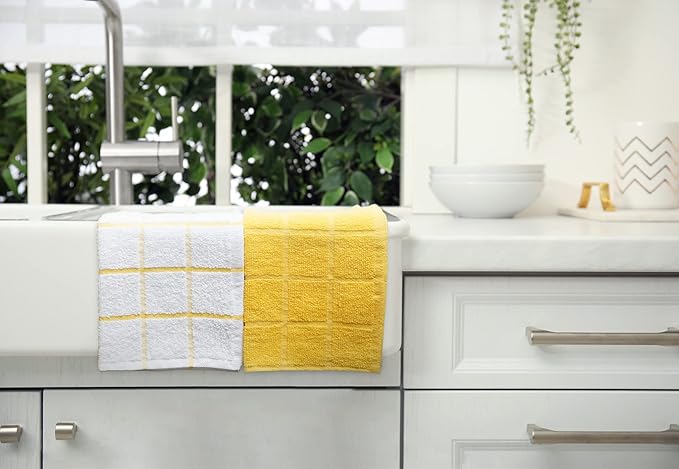 100% Cotton Kitchen Towels and dishcloths Sets, Super Soft & Absorbent, Dish Cloths for Washing Dishes, Dish Towel for Kitchen, 2 Yellow Dish Towels and 4 Yellow Dish Cloths