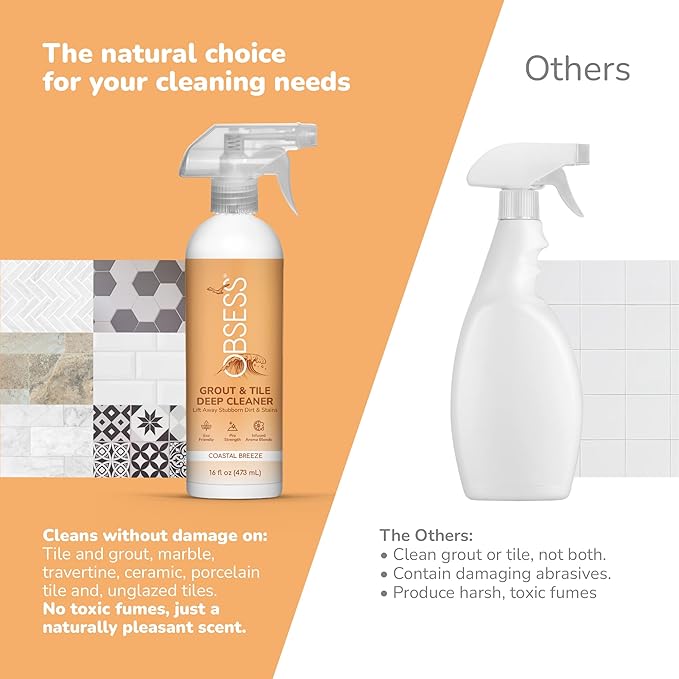 OBSESS Grout & Tile Cleaner: Grout Cleaner for Tile Floors | Bathroom Tile Cleaner | Non-Toxic Professional Strength Brightener | Ceramic Tile and Grout Cleaner, also for Marble, Granite