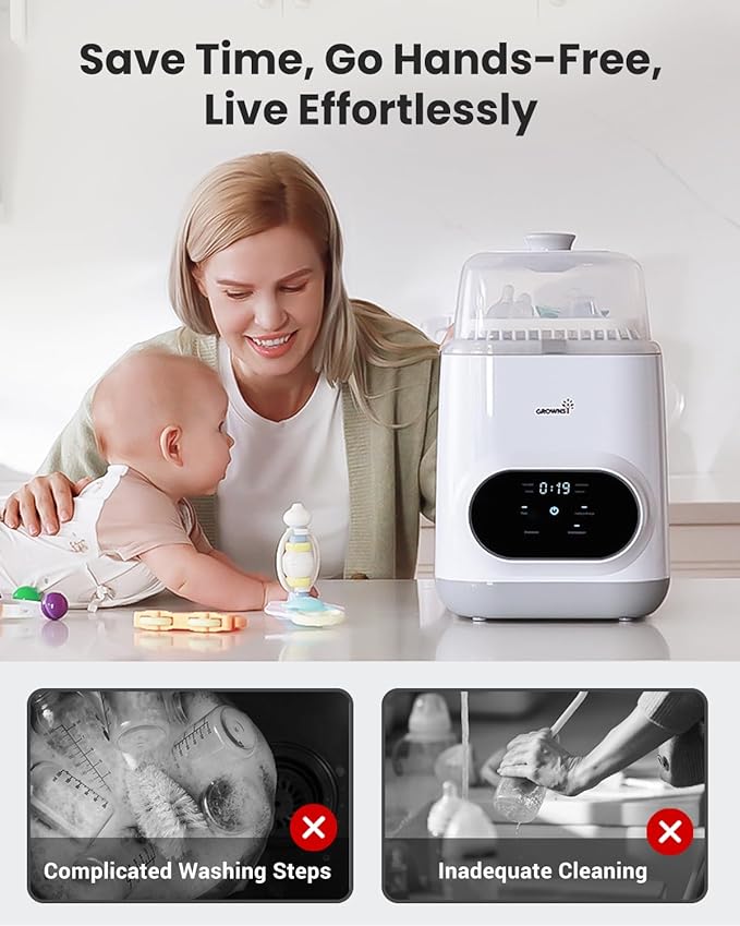 Grownsy EaseClean Bottle Washer Pro | All-in-One Bottle Washer and Sterilizer and Dryer | Baby Bottle Washer for Bottles, Pump Parts & Baby Essentials | Replaces Hand Washing