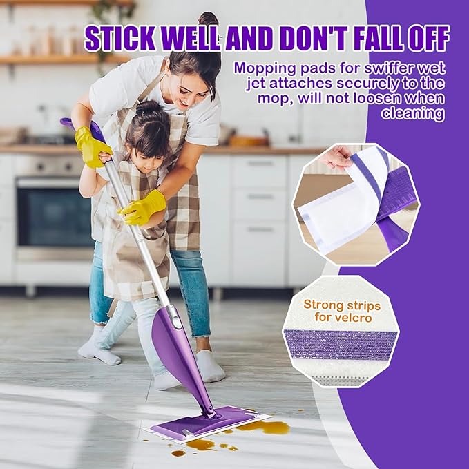 Mop Pad Refills Compatible with Swiffer WetJet Spray Mop, Wet Jet Mopping Pads for All Purpose Multi Surface Hardwood Floor Cleaning, 4 Layers Thickened and Super Absorbent, 50 Count.