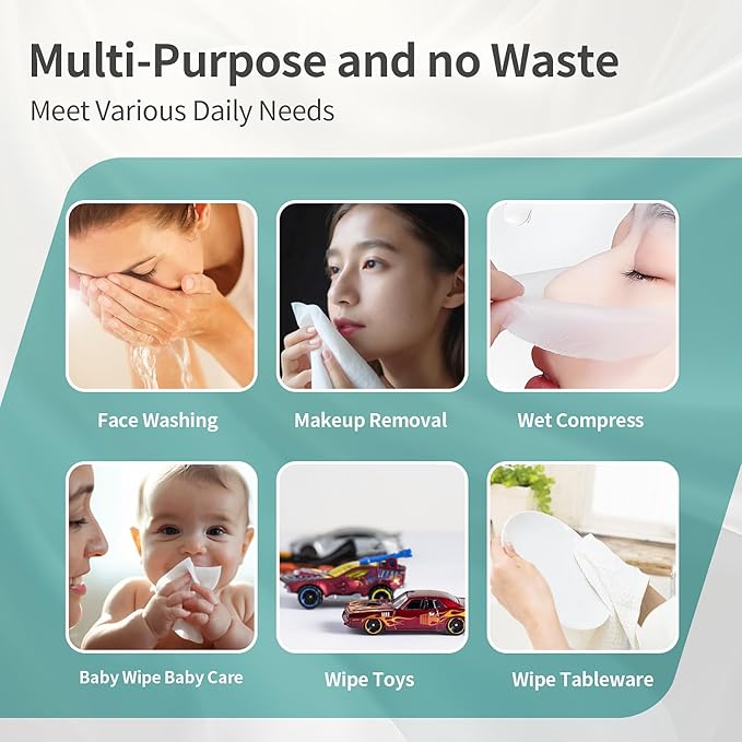 100% Pure Cotton Disposable Face Towel, Soft & Skin Friendly Face Towelettes Disposable for Sensitive Skin, Lint- free Makeup Remover Dry Wipes, Thick Facial Towels Disposable