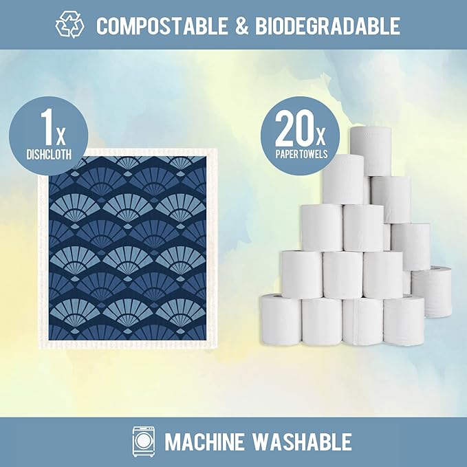 Morigins Wholesale Swedish Dish Cloths - 6 Pack Reusable Compostable Kitchen Cloth,Cellulose Sponge Dish Cloths Dish Towel Set (Japanese)