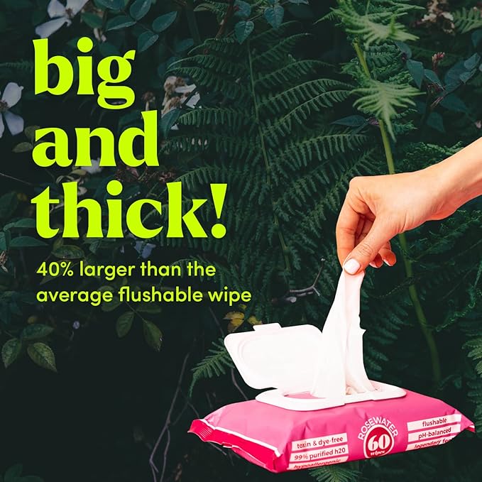 Goodwipes Flushable Butt Wipes Made with Vitamin E & Aloe - Soft & Gentle Wet Wipe Dispenser for Home Use, Septic & Sewer Safe - Largest Adult Toilet Towelettes - Rosewater, 480 Count (8 Packs)