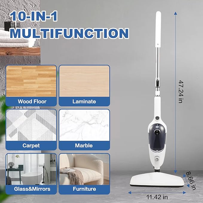 Steam Mop Cleaner 10-in-1 with Convenient Detachable Handheld Unit, Laminate/Hardwood/Tiles/Carpet Kitchen - Garment - Clothes - Pet Friendly Steamer Whole House Multipurpose Use