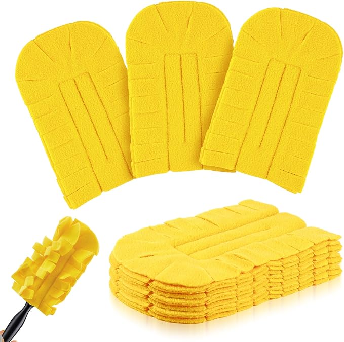 Zubebe 6 Pcs Heavy Duty Duster Refill Reusable Fleece Duster Refills Multi Surface Washable Cleaning Pads for Home, Blinds, Fans, Corners, Furniture (Yellow)
