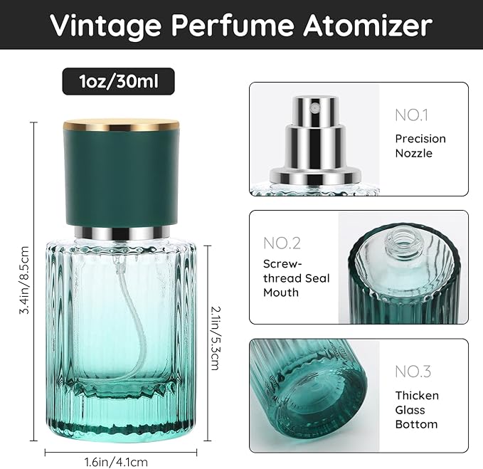 Segbeauty 1oz Refillable Travel Bottles, 30ml Empty Perfume Spray Bottles, 2pcs Vintage Perfume Spray Bottle Glass Fine Mist Spray Bottle Empty Fragrance Atomizer Sprayer for Dispensing Fragrance Oil