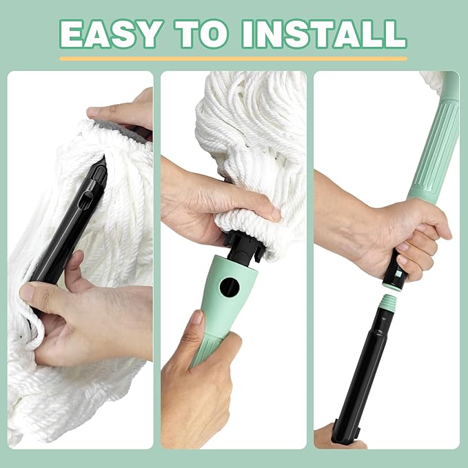 Self Wringing Twist Mop with 57.5 Inches Long Handle, Dry Wet Microfiber Floor Mop with 2 Reusable Heads for Cleaning Hardwood Tile Marble Vinyl Laminate Home Lobby Kitchen Office
