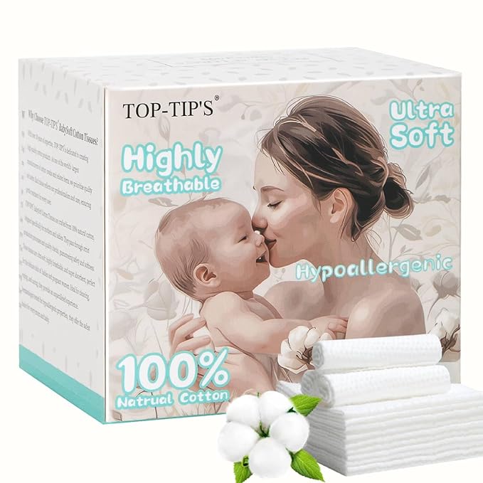 100% Pure Cotton Disposable Face Towel, Soft & Skin Friendly Face Towelettes Disposable for Sensitive Skin, Lint- free Makeup Remover Dry Wipes, Thick Facial Towels Disposable