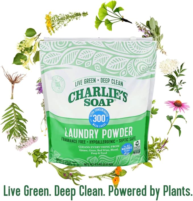 Charlie's Soap Hypoallergenic Laundry Powder 8lb Bag, Pack of 2, 600 Loads Total, Deep Cleaning Washing Detergent – Eco-Friendly, Safe, and Effective