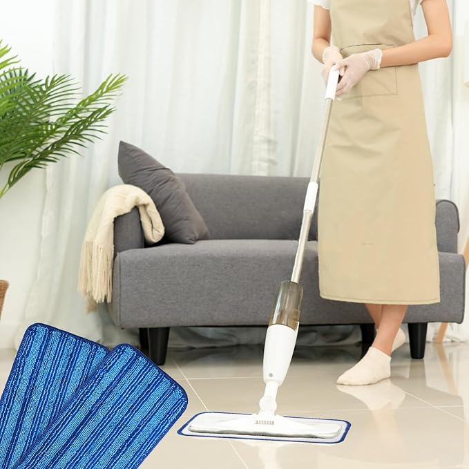 6pcs Mop Pads Refills, Reusable Spray Mop Pads Replacement Washable Microfiber Wet Mopping Pads Dry Sweeping Cloths Refills Wet Jet Pads Compatible with Swiffer (Blue)
